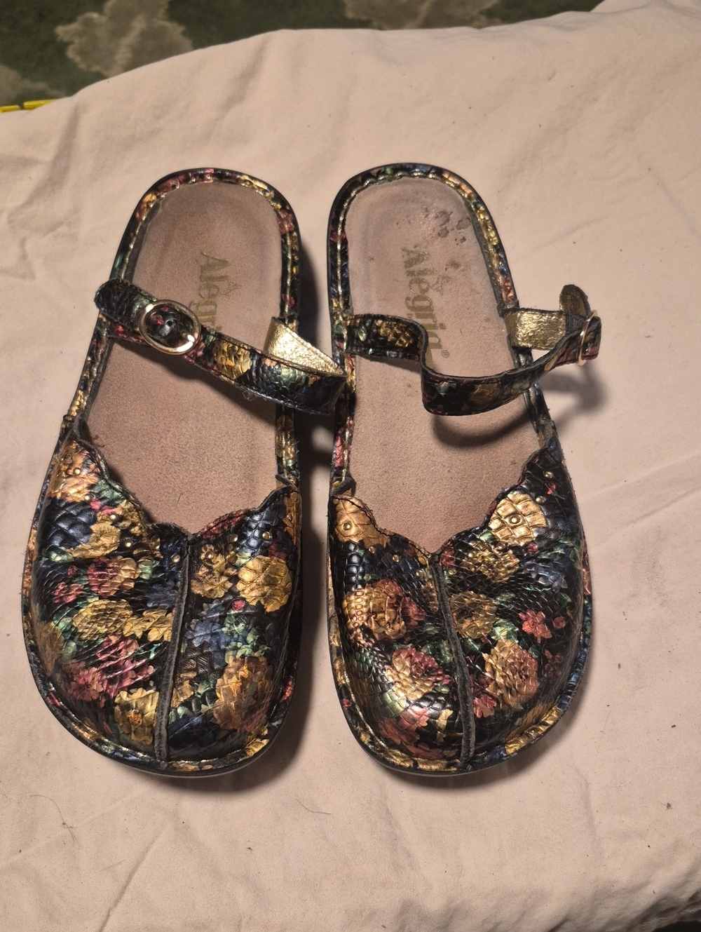 Alegria Floral Metallic Mary Janes - Gold, Black, Green, Pink